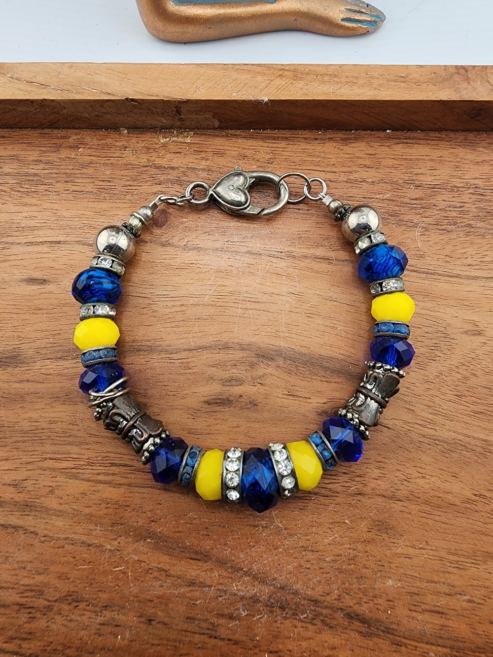 7in Handcrafted Blue and Yellow Beaded Women's Bracelet